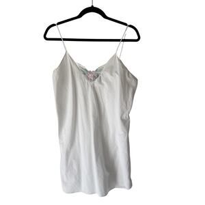 Night Moves Slip Dress Womens Small White Floral Lace Trim Vintage 90s Nightgown